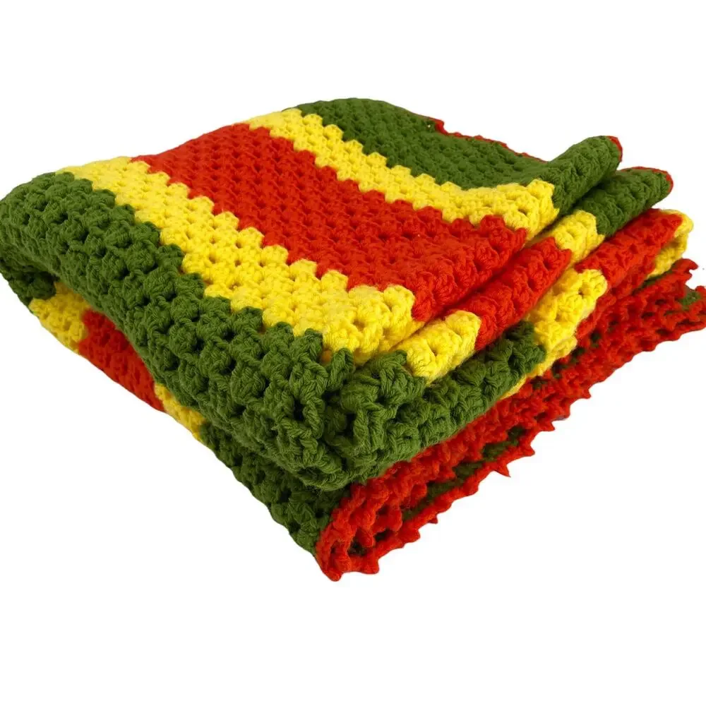 VTG Granny Square Afghan Blanket Crochet Throw Boho Retro 60x60